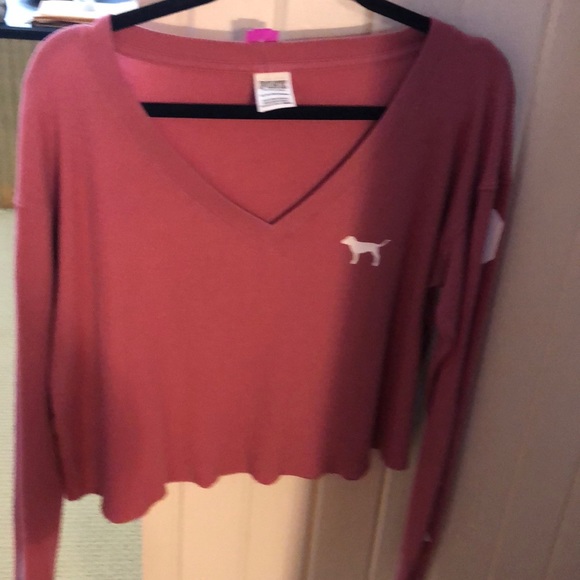 Long sleeve mid rise crop top rose pink - Picture 1 of 4